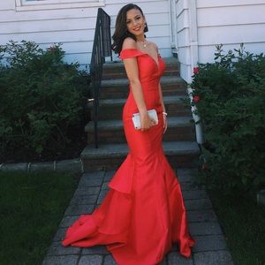 Red satin prom dress